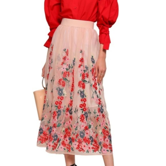 Maje Floral Embroidered Long Skirt - Picture 2 of 3